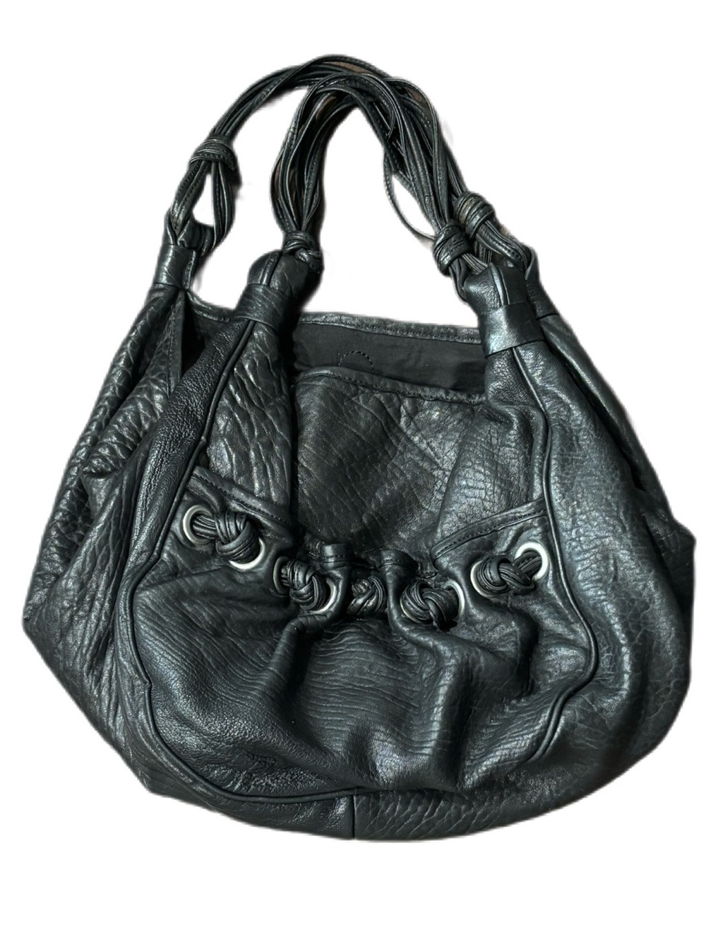 Vintage M20 Slouchy Black Pebbled Leather Hobo Bag – Knotted Multi-Strap